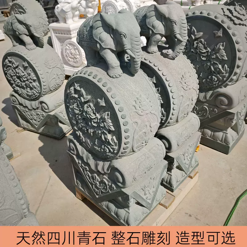 石雕门墩抱鼓石青石别墅庭院门口石狮子麒麟貔貅石墩石鼓天然石