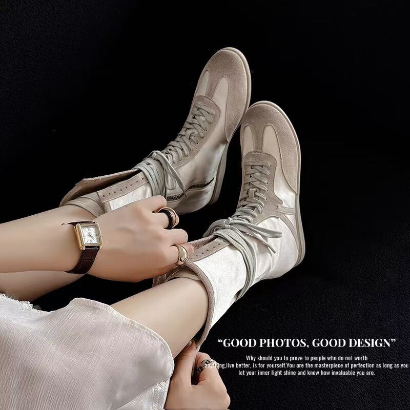 Zijin Home~ Maintain Aesthetics~! Ins-Style Casual Mid-Calf Lace-Up Casual Height-Increasing Boots for Autumn and Winter Zijin Home~ Maintain Aesthetics~! Ins-Style Casual Mid-Calf Lace-Up Casual Height-Increasing Boots for Autumn and Winter