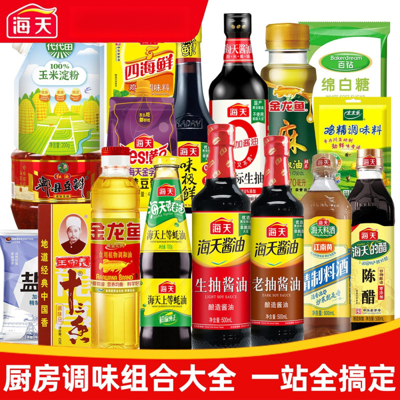 Condiment Set, Complete Seasoning Combination, Oil, Sauce, Vinegar, Oyster Sauce, Full Set of Seasonings for Cooking, Stir-Frying, Kitchen Seasonings