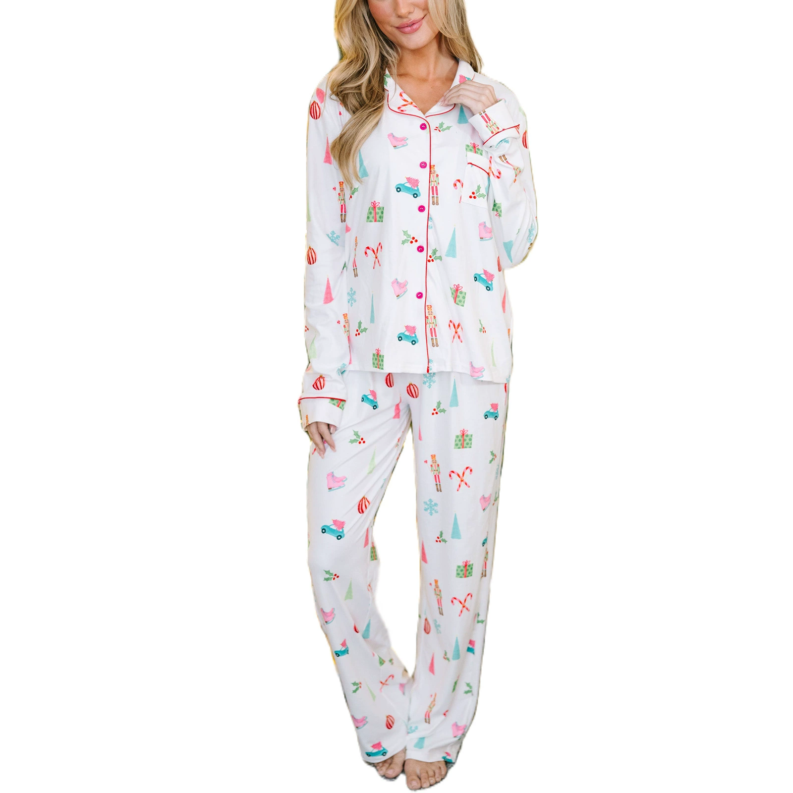 2024 Трансграничный Amazon 3D домашний костюм женский длинный рукав кардиган брюки женские пижамы набор POD один предмет на заказ