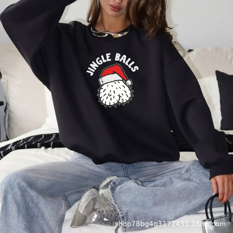 ヨーロッパとアメリカの女性の大きいサイズの秋と冬の新しいクリスマススウェットシャツお祝いラウンドネックヨーロッパとアメリカのサンタクロースプリント女性用|undefined