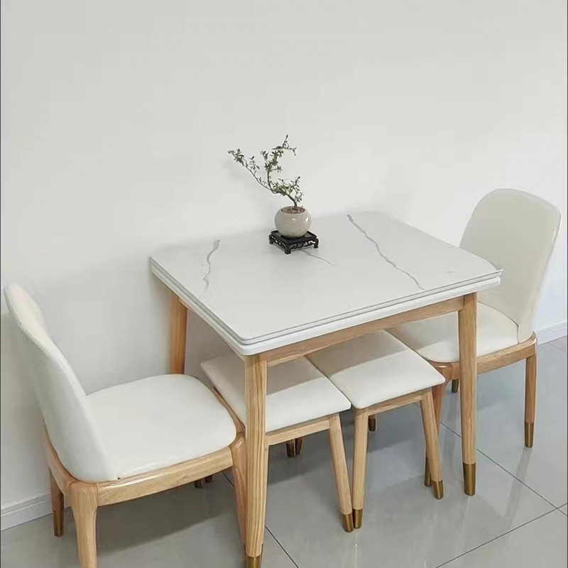 Slate Folding Dining Table for Home Small Apartment Solid Wood Retractable Modern Simple Light Luxury Dining Table Rectangular Space-Saving