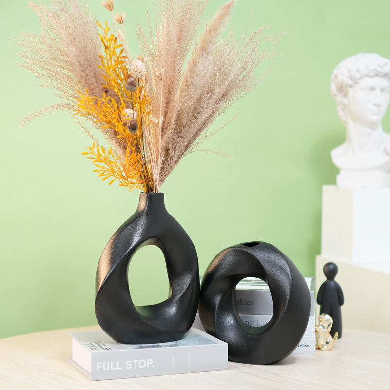 Creative Donut Stoneware Vase Frosted Ornament Living Room Flower Arrangement Ceramic Nordic Dried Flower Home Decoration