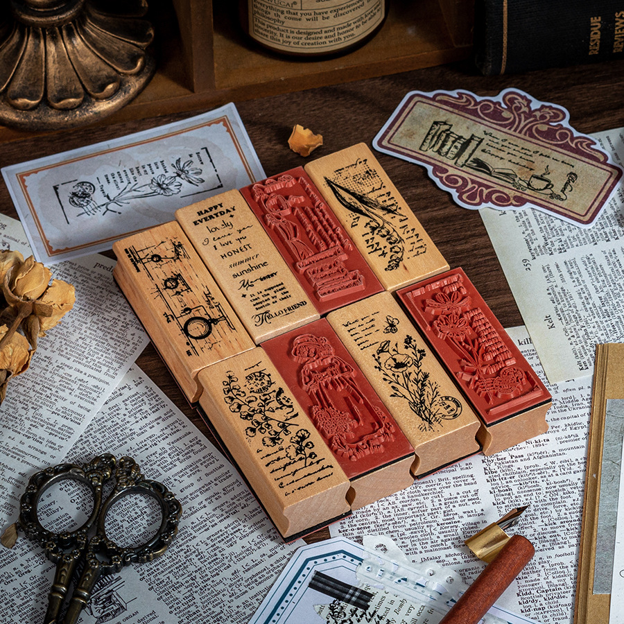 Exquisita Flor de madera y hierba chica sello creativo Planta Fresca diario DIY decoración sello 8 tipos selección