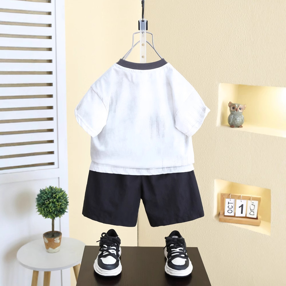 7988 Traje de manga corta de verano para niños Camiseta para niños 2025 Nuevos pantalones cortos casuales de verano para bebés Traje de dos piezas 3
