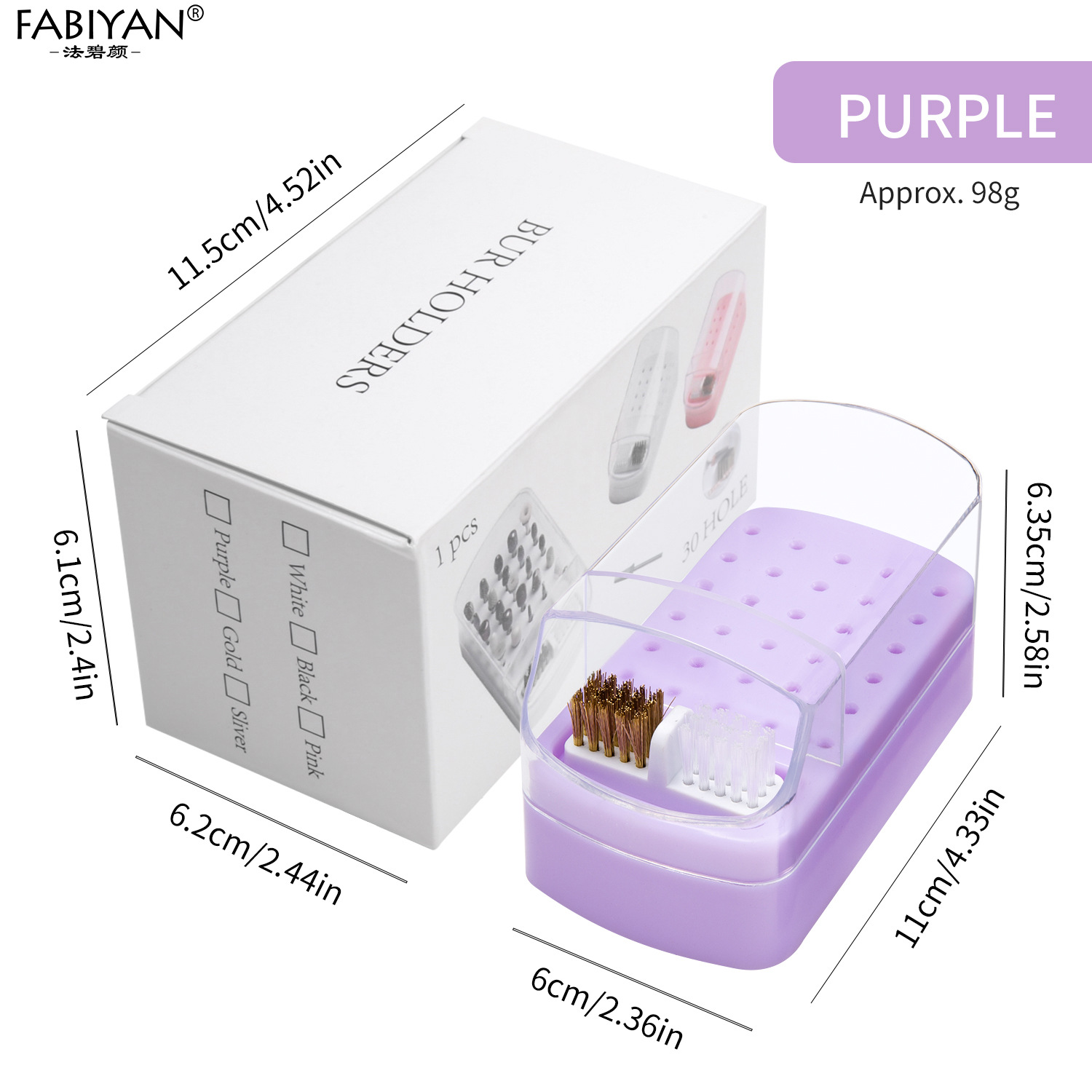 Nueva caja de almacenamiento de cabezal de molienda de 30 agujeros con cepillo de limpieza caja vacía herramientas de uñas de cerámica de acero de tungsteno dividido a prueba de polvo