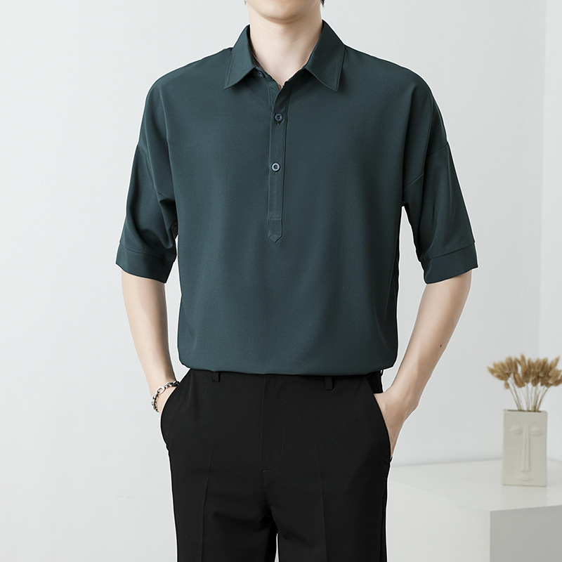 Summer Men's Business Polo Short-Sleeved Shirt Casual Breathable Lapel Shirt Slim Versatile Retro T-Shirt Men's Top