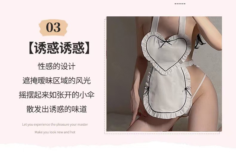 Japanese Maid Roleplay Lingerie Set with Fishnet Stockings, Polyester Uniform Pajamas — detail image 5