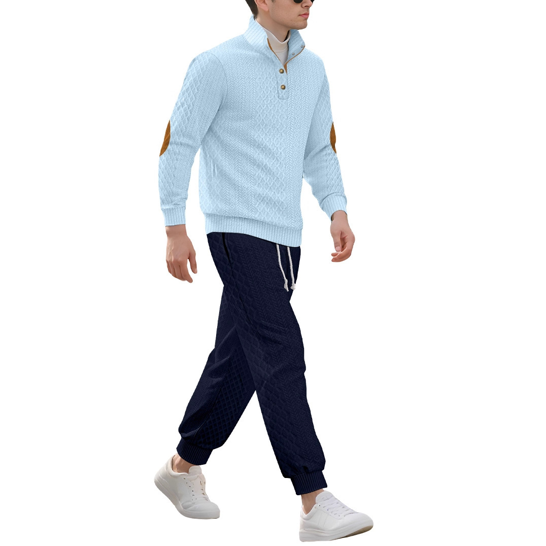 Nuevo Amazon transfronterizo europeo cuello de manga larga pantalones deportivos casuales al aire libre Jacquard set