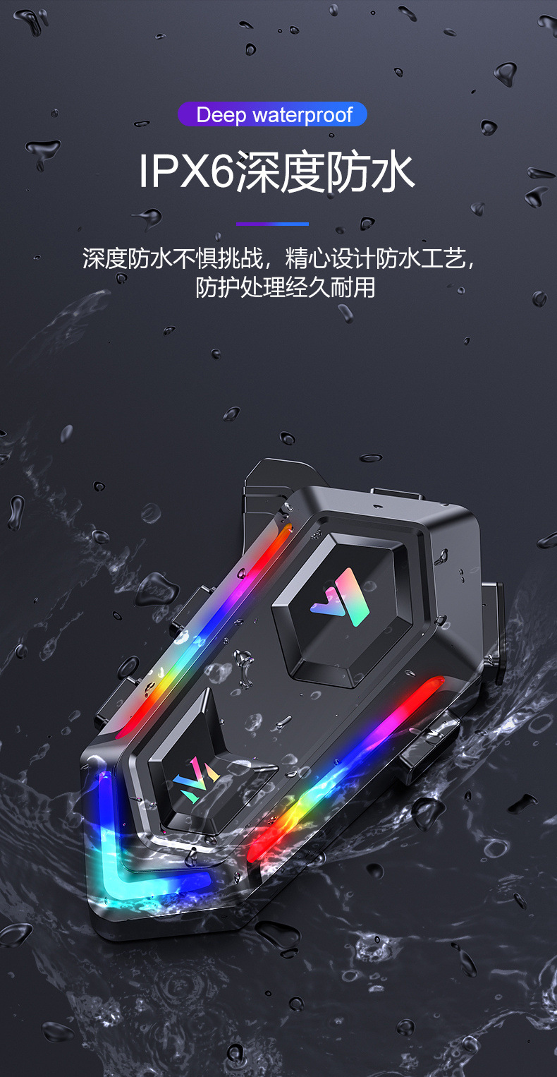 New Y20Y20Max Motorcycle Helmet Bluetooth Headset Rgb Colorful Lights Waterproof Mixing Sound Noise Reduction in Stock