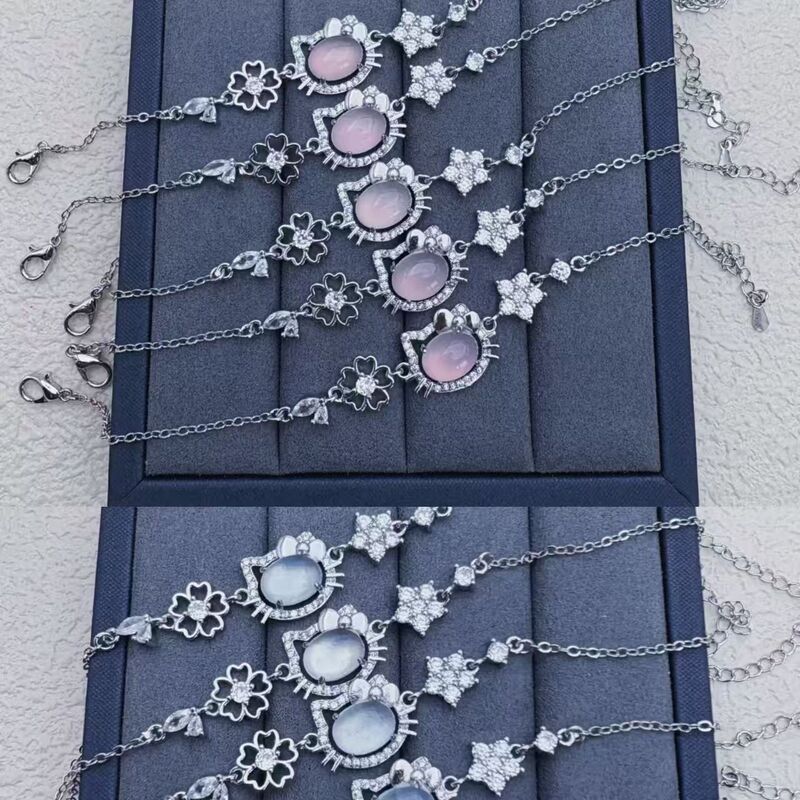 Hellokitty aquamarine bracelet for women, pink multi-stone KT cat hand accessory, cute and sweet, perfect for best friends Hellokitty aquamarine bracelet for women, pink multi-stone KT cat hand accessory, cute and sweet, perfect for best friends