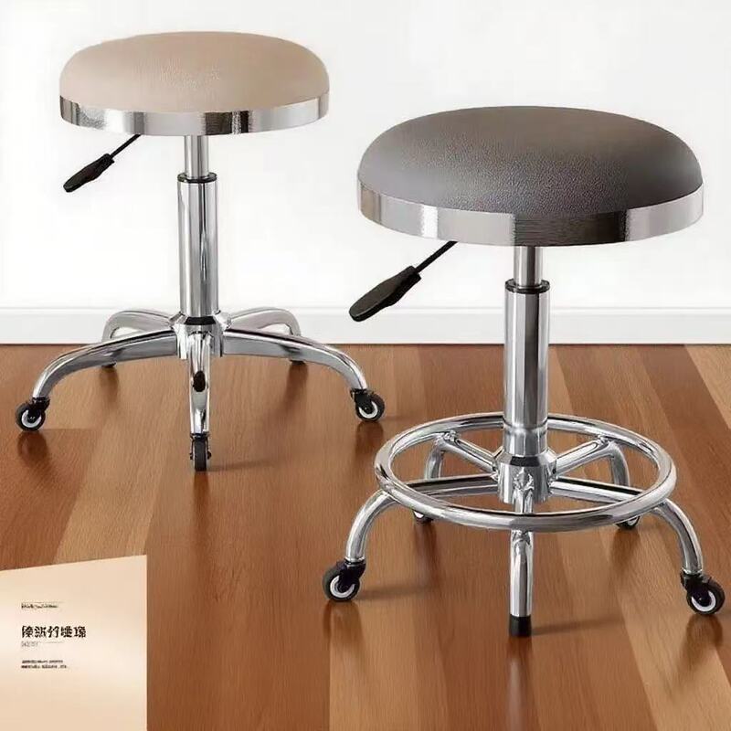 Bar Stool with Adjustable Height, Round Stool with Swivel Wheels, Barber Shop Master Stool, Makeup Stool, Hair Salon Dedicated Nail and Beauty Stool