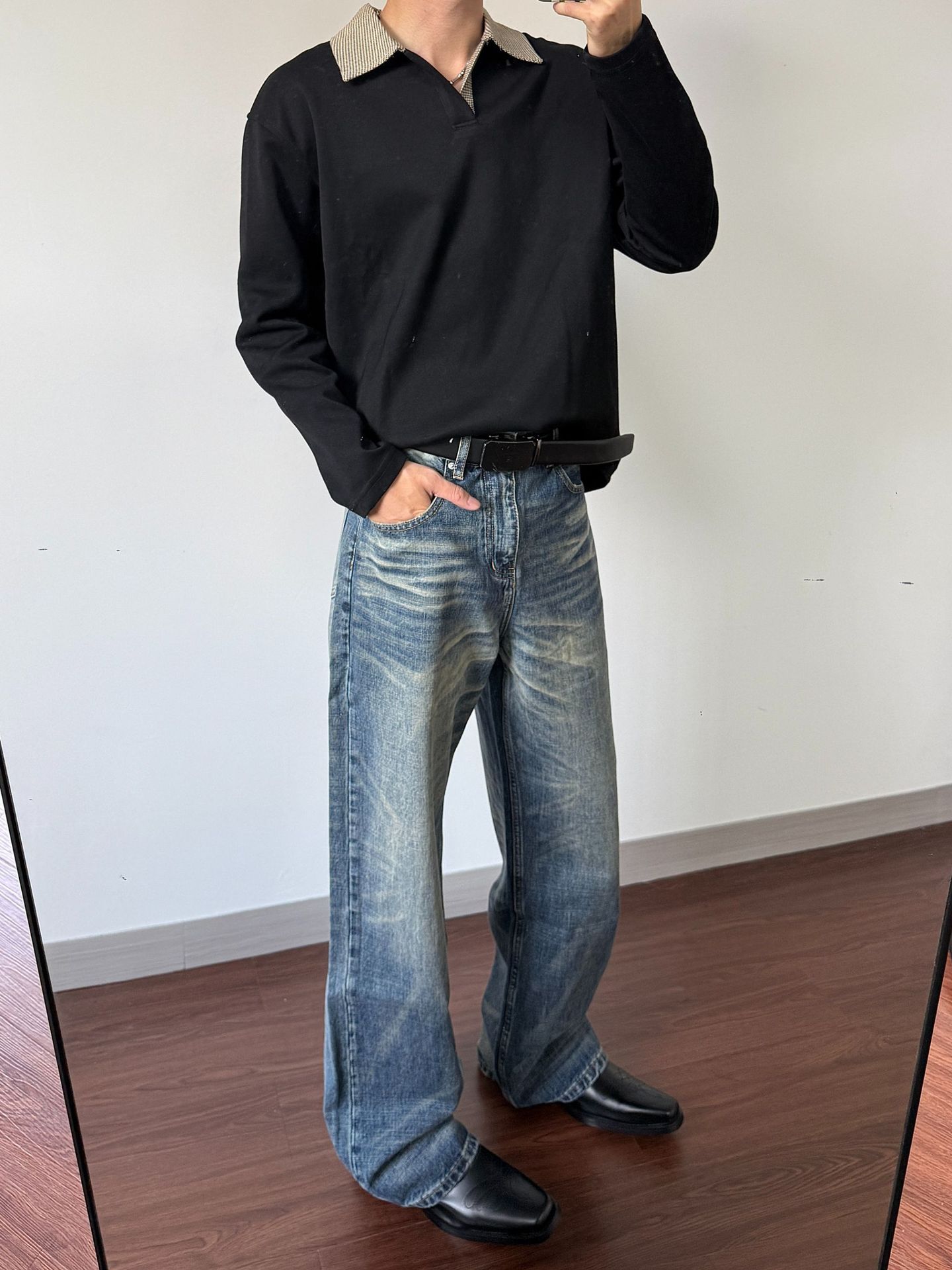 Men's Vintage Washed Straight-Leg Jeans – Relaxed Fit, Clean Aesthetic, Distressed Hem For Urban Streetwear_mkmklike.com