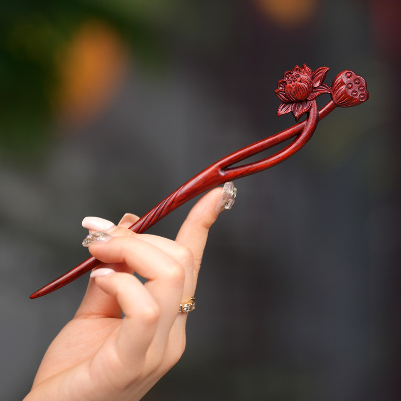 新しい中国禅スタイルの二世白檀ヘアピンクールな蓮の花のヘアピン卸売女性のエスニックスタイルの頭飾り|undefined