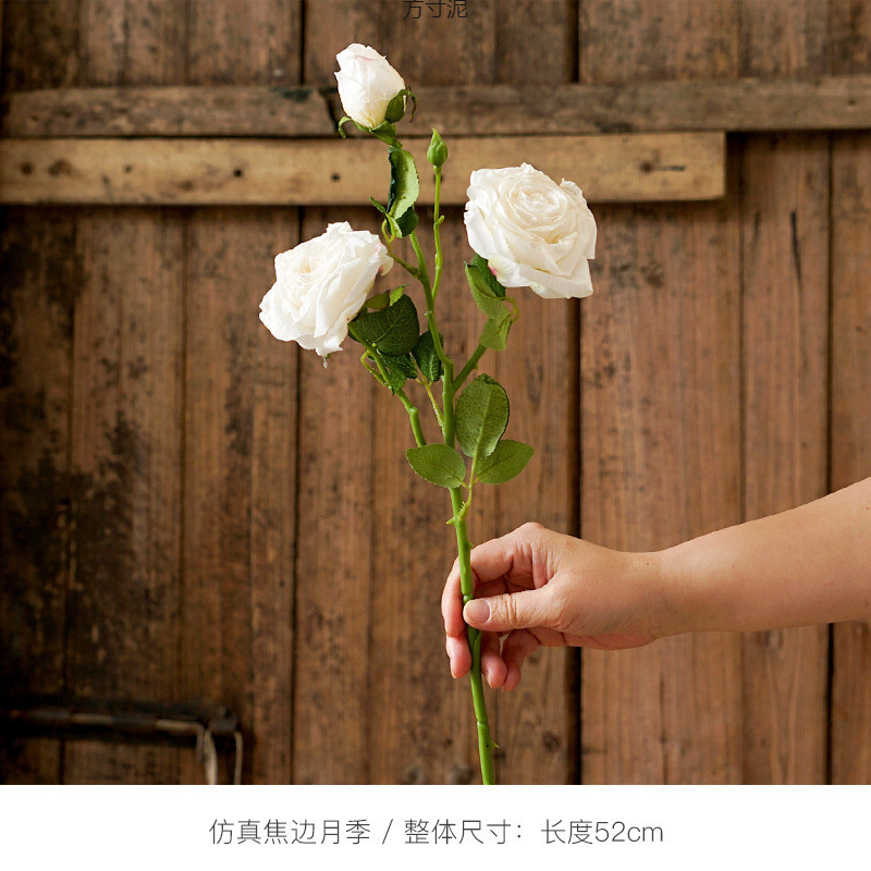 法式焦边玫瑰花假花复古客厅餐桌仿真花装饰干花摆件绢花插花摆设|undefined