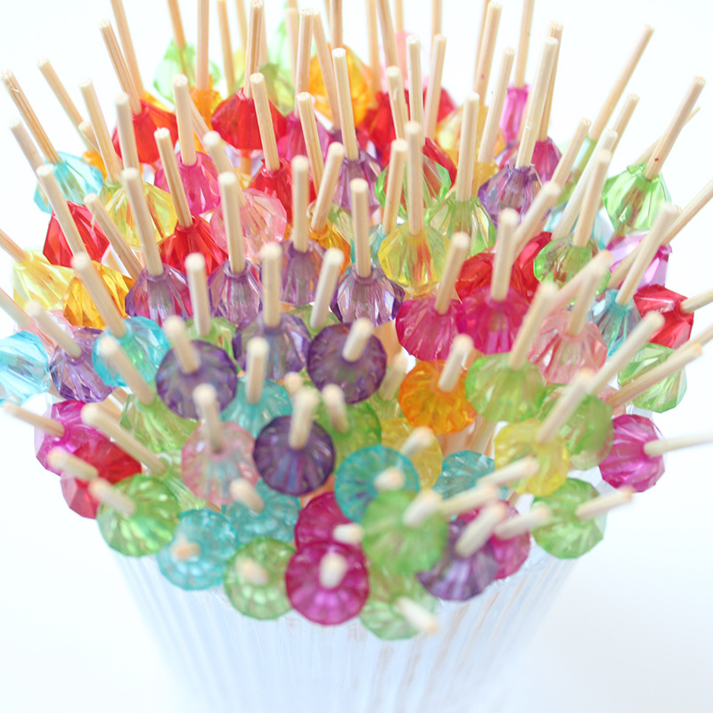 Bola de cristal de palo de bambú desechable 100 pcs/paquete Love Plum Blossom Diamond Bead Middle Pearl Cocktail Fruit Signo de acrílico