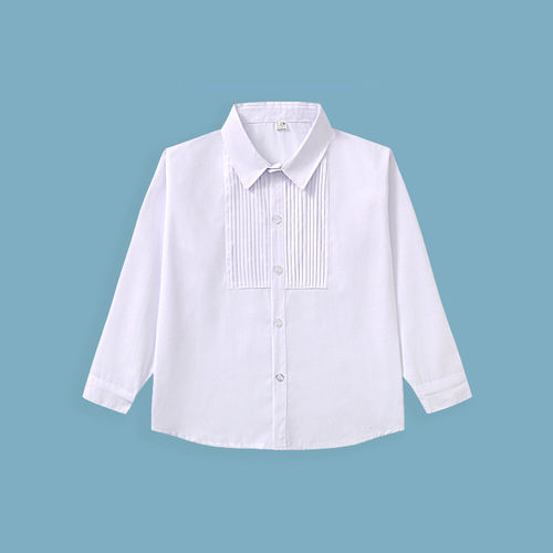 Boys' white shirt, children's white shirt, wrinkle-resistant unisex white collared shirt that doesn't shrink or wrinkle