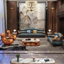 非洲乌金木高端别墅实木特厚真皮沙发124组合新中式头层牛皮客厅