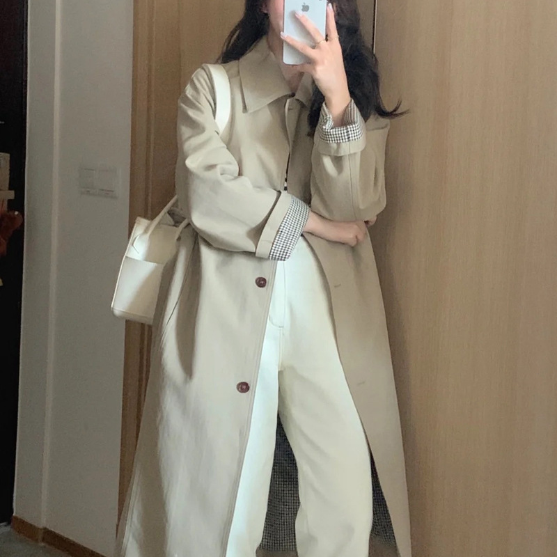 大码胖妹妹风衣外套女2025秋新款英伦风中长款系带收腰过膝大衣|undefined