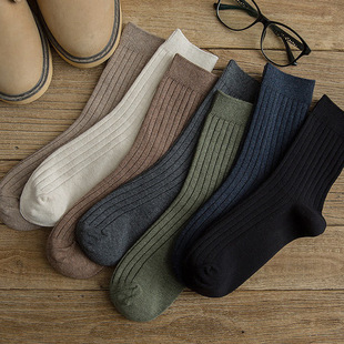Socks Men's Autumn and Winter Combed Cotton Mid-length Socks Black and White Casual Sweat-absorbent Pure Cotton Socks Vintage Japanese Style Business Men's Stockings