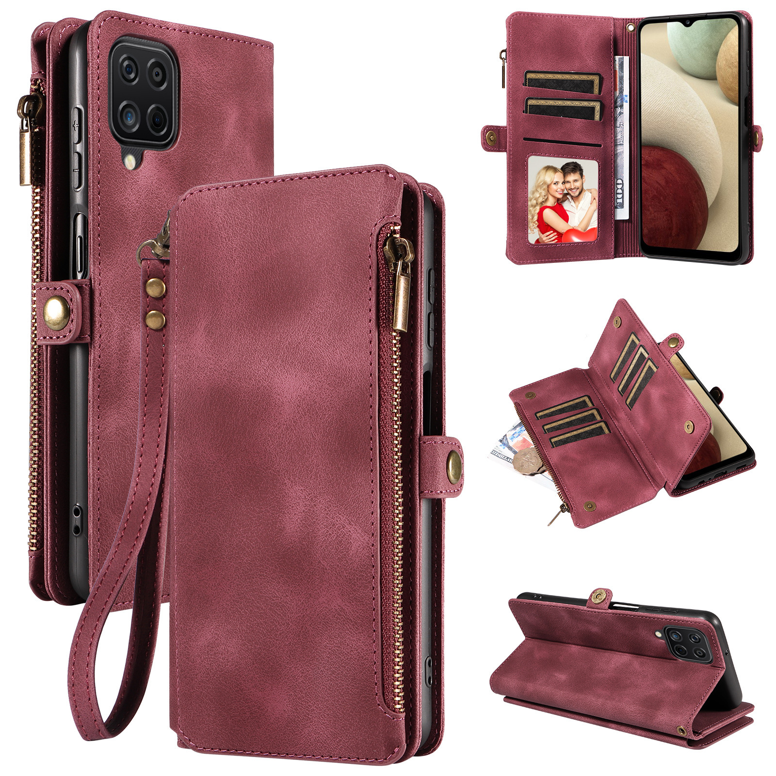 Capa tipo carteira de couro com zíper Flowme New Flip, adequada para protetor de telefone Samsung série A_voghion.com