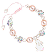 镶钻女士手链香巴拉粉珍珠编织粉色手链巴拉珠+吊坠编织手链
