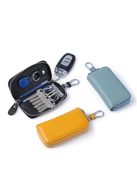 Genuine Leather Car Key Case, Dual-Purpose Key Storage Bag for Home Use, with Detachable Access Card Keychain, Car Key Case