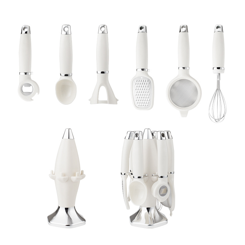 Nuevo conjunto de herramientas de cocina con soporte de asiento cuchillo de piel casero abridor de botellas cuchara de helado cuchillo de pizza conjunto de combinación