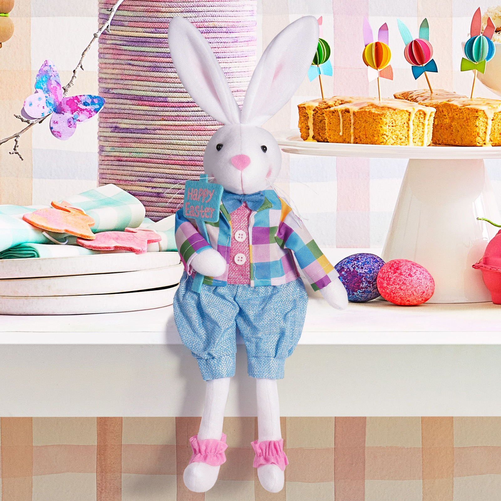 Nuevos productos transfronterizos de conejo de Pascua muñeca cesta cuadrada azul rosa muñeca colgante adorable decoración