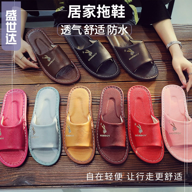 Летние тапочки из коровьей кожи для пары, для дома и улицы, мужские и женские, бесшумные, нескользящие, домашние сандалии.