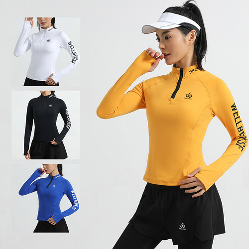 Autumn outdoor half-zip stand-up collar slim long-sleeved sweatshirt quick-drying sports coat running group fitness training top for women