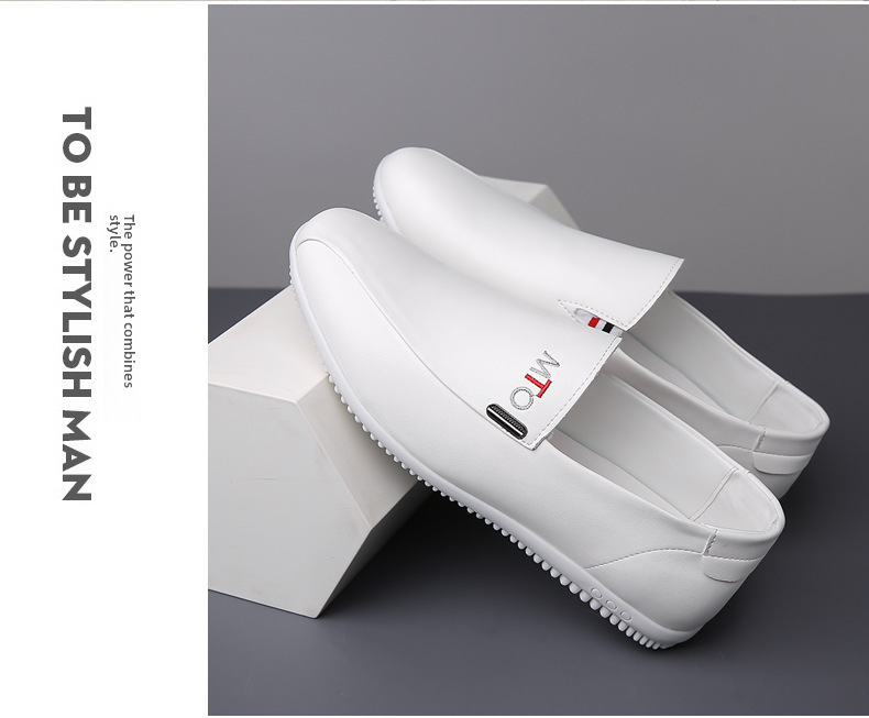 New men's casual bean shoes non-slip breathable set foot soft soles soft surface slip-on leather shoes_voghion.com