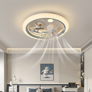 Children's room fan light bedroom ceiling fan light intelligent remote control ceiling fan fan 360 degree shaking head home ceiling fan
