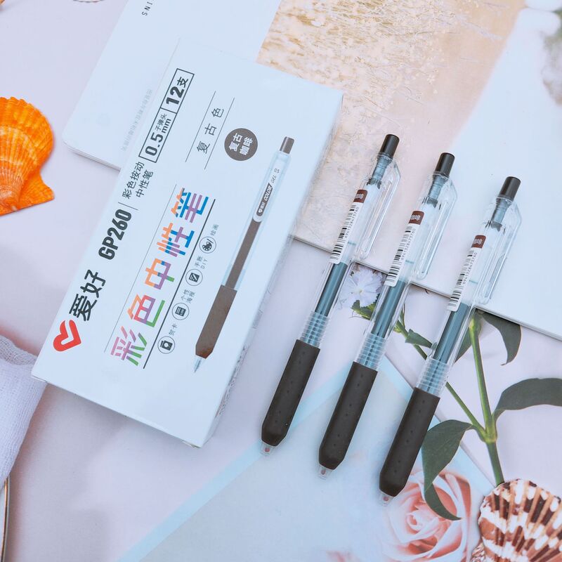 爱好文具新品GP260彩色中性笔 学生标记绘图彩色按动笔按压笔批发|undefined