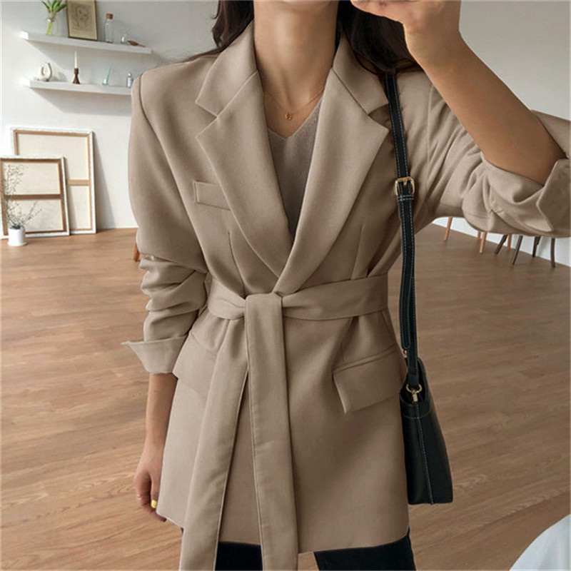 Abbigliamento donna Giacca nera da abito Cintura da donna 2024 Nuovo design primavera e autunno Nicchia Stiratura gratuita Temperamento Piccolo abito Manica lunga_voghion.com