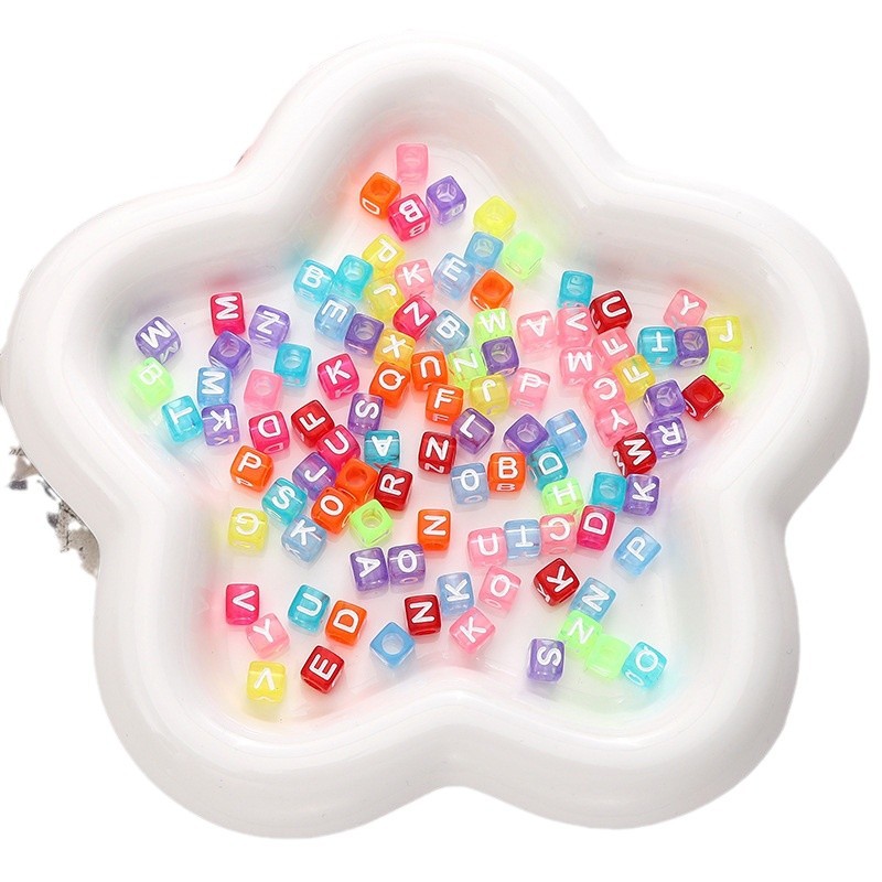 Transparent square acrylic beads with letters
