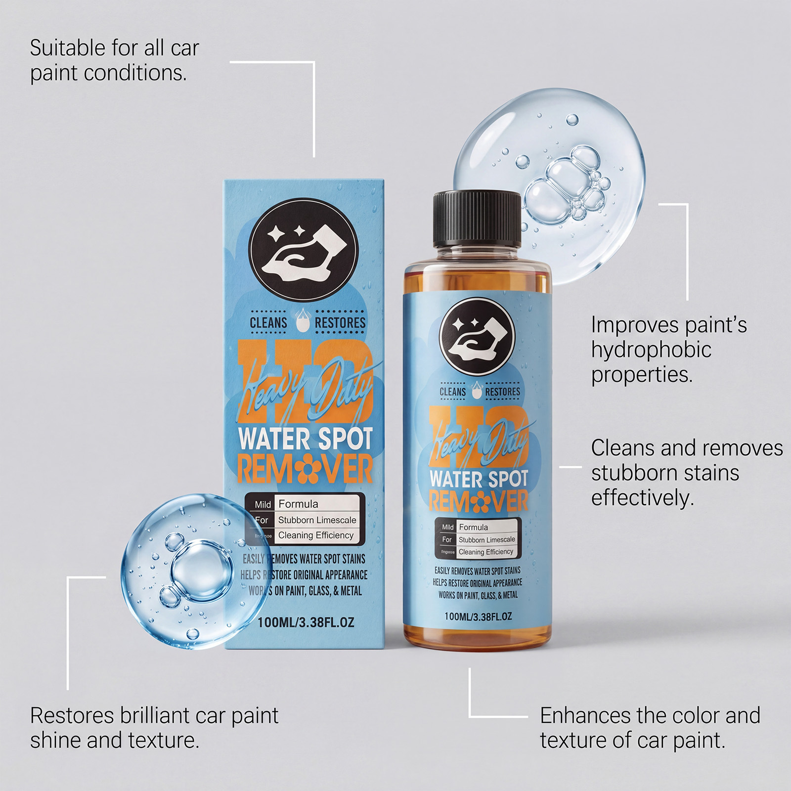 Car Water Stain Cleaner, Convenient Cleaning for Car Windows and Windshields, Daily Shine Maintenance