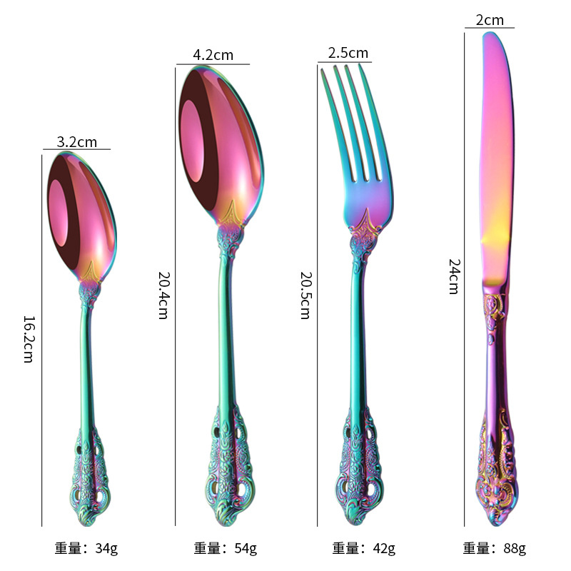 Cuchillo, tenedor y cuchara de corte transfronterizo Traje de vajilla occidental Cuchillo y tenedor de filete de acero inoxidable 304 Juego de 4 piezas de tenedor y cuchara de postre de restaurante occidental