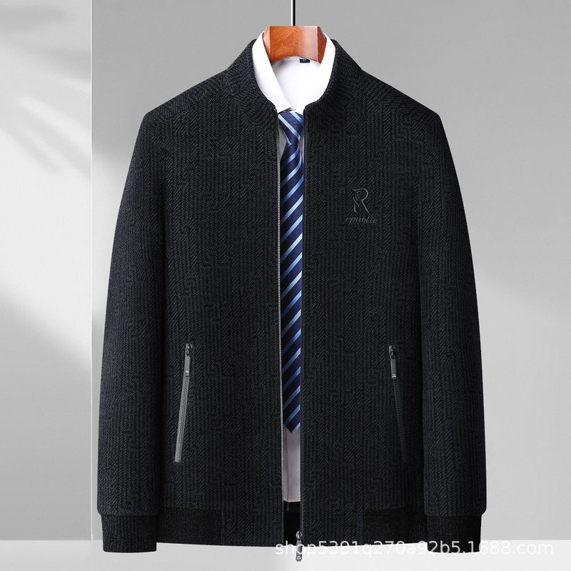 お父さんお父さん春秋薄手ジャケット中高年紳士服ゆったりメンズカジュアルスタンドカラージャケットシェニール|undefined