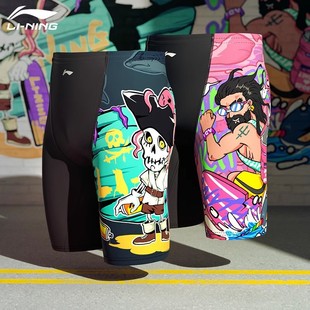 Men's Swim Shorts Five-Point Boxer Swim Shorts 2024 New Anti-Embarrassment Graffiti National Trend Swimwear Equipment Other Polyester