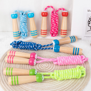 Kindergarten Wooden Rope Skipping Cotton Rope for Primary School Students Adjustable Children Cartoon Handle Boys and Girls Toys