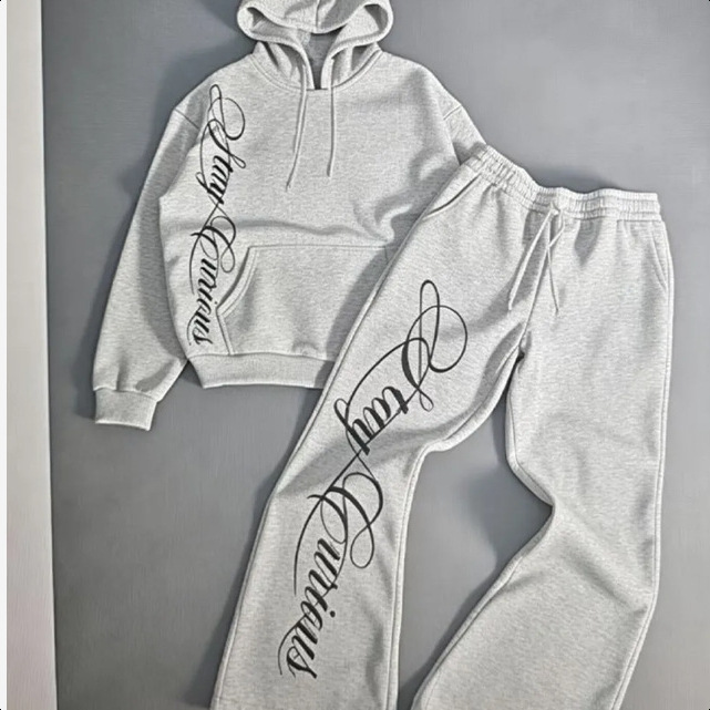 Modern Letter-Print Hoodie And Wide-Leg Jogger Set, Oversized Loungewear For Casual Street Style_viptrois.com