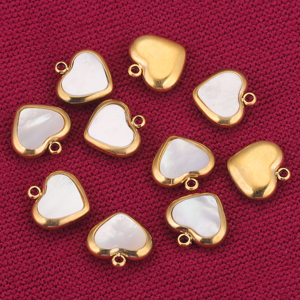 PVD Coated Gold Plating Process 5 PCS/Package 11*11mm Hole 1~1.9mm 304 Stainless Steel Shell PVD Coated Real Gold Plated Heart Shape Pendant DIY Jewelry Accessories