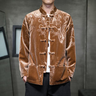 2023 autumn and winter New Chinese style men's velvet vintage Chinese Tang suit Hanfu plus size trendy jacket coat