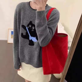 设计新款韩系洋气套头毛衣女可爱猫咪百搭休闲保暖内搭针织衫