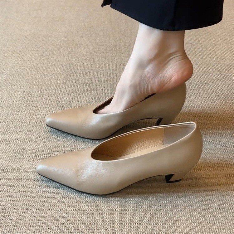 女性用スリッポンポインテッドトゥハイヒール、多用途の浅い口の靴、レトロなミニマリストの厚いヒールの魔女靴|undefined