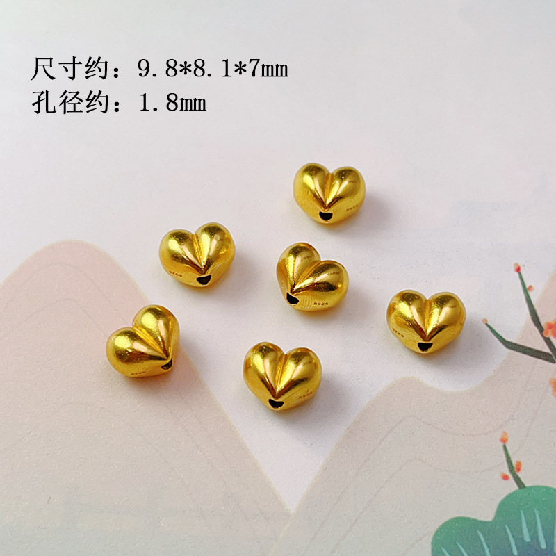 S925 Silver Gold-Plated Peach Heart Gourd Rotating Tube Fish Tail Spacer Bead Accessories Pendant Bracelet Charm DIY New