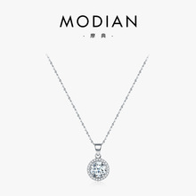 欧美s925纯银百搭吊坠亚马逊热销流行经典圆形订婚结婚十字链项链