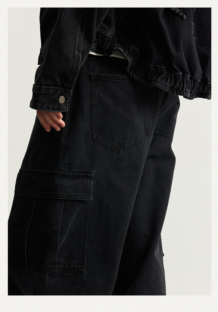 New vintage washed distressed multi-pocket cargo pants loose men's jeans_voghion.com