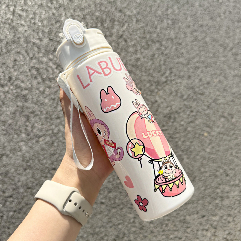 网红爆款labubu可爱儿童吸管杯高颜值学生带提绳拉布布水杯|undefined